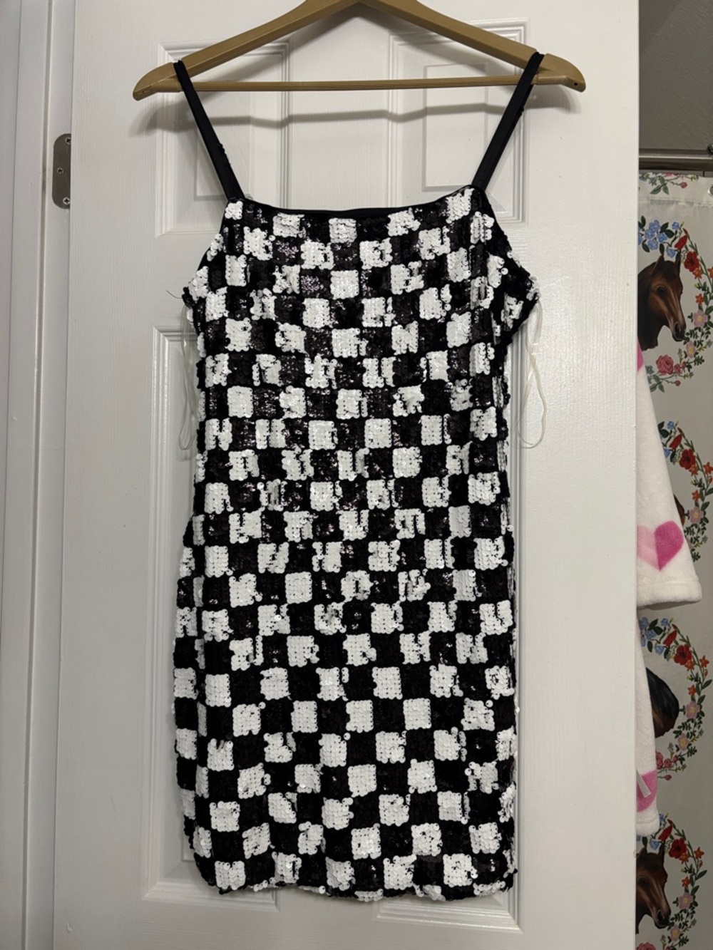 Black & White Checkered Sequin Slip Dress